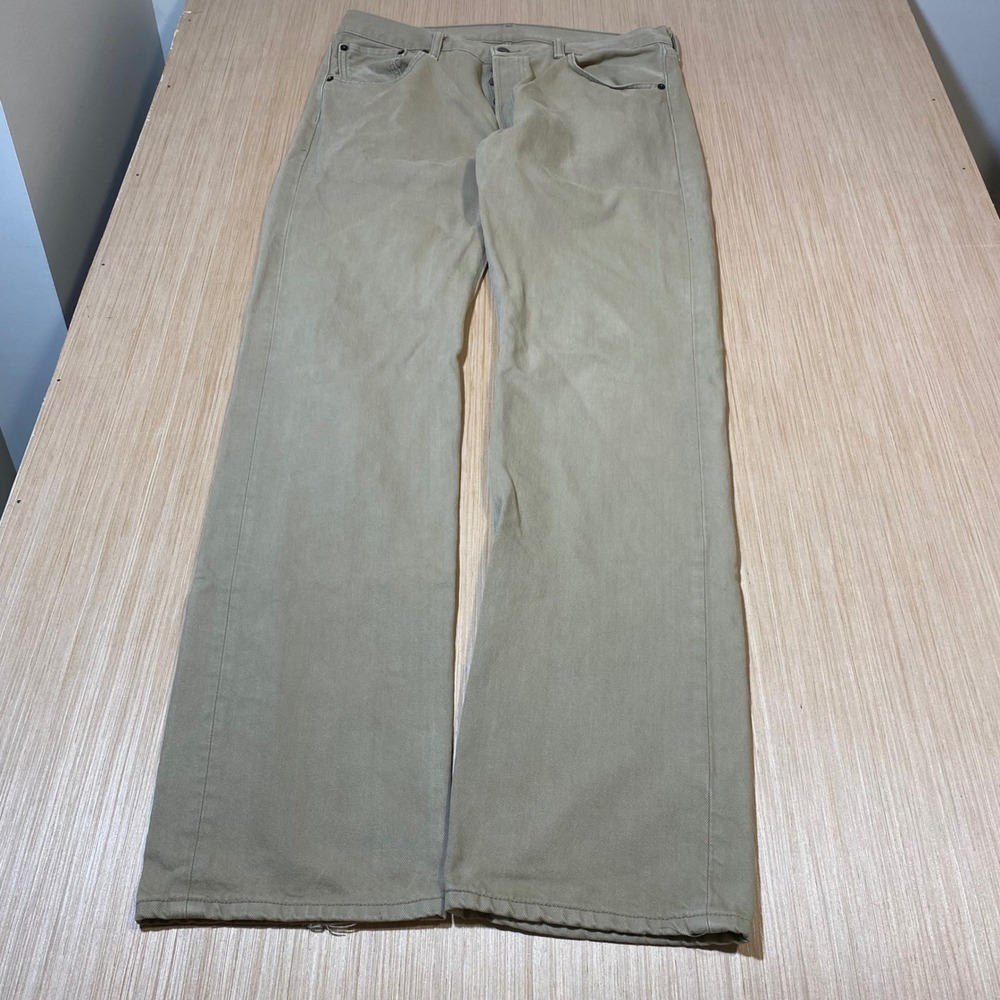 Levis 501 Original Fit Jeans Mens 34x34 Tan Khaki Button Fly Straight Leg Denim